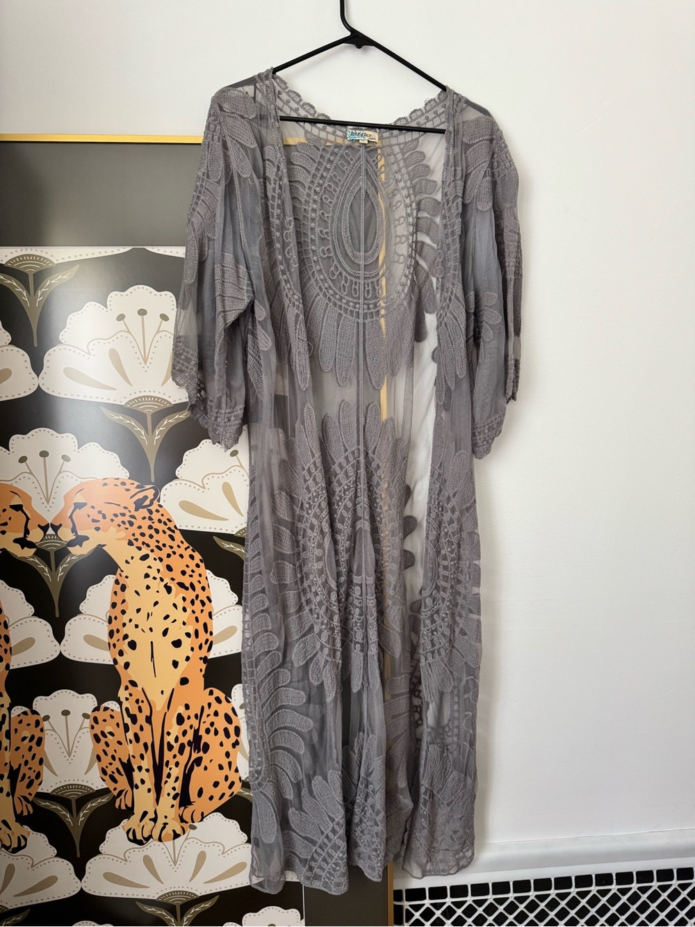 Boho Lace Duster, Kimono Cover up. Gray size M